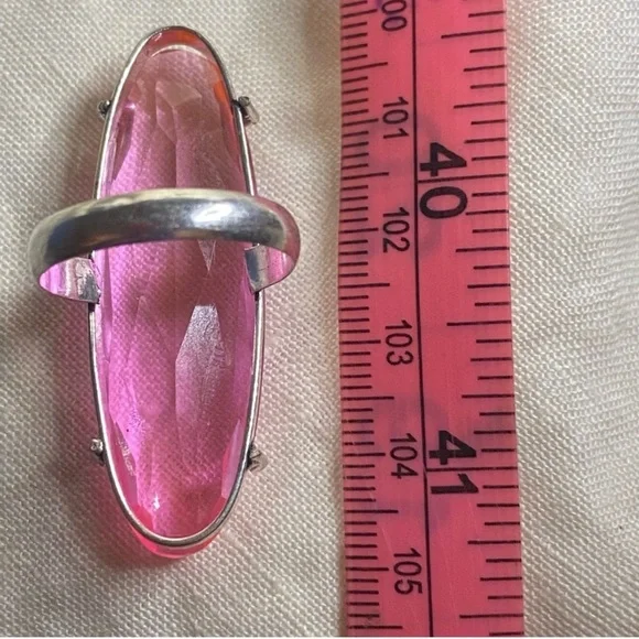 Gorgeous Pink Quartz Handcrafted 925 Sterling Elongated Faceted Ring - Picture 7 of 8
